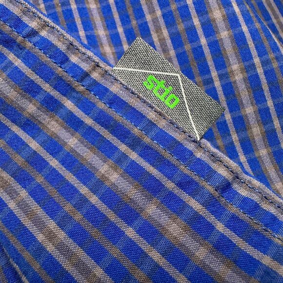 Stio Men's Large Bircher Blue Plaid LS Button-Up Performance Shirt D/C - EUC - Picture 10 of 12